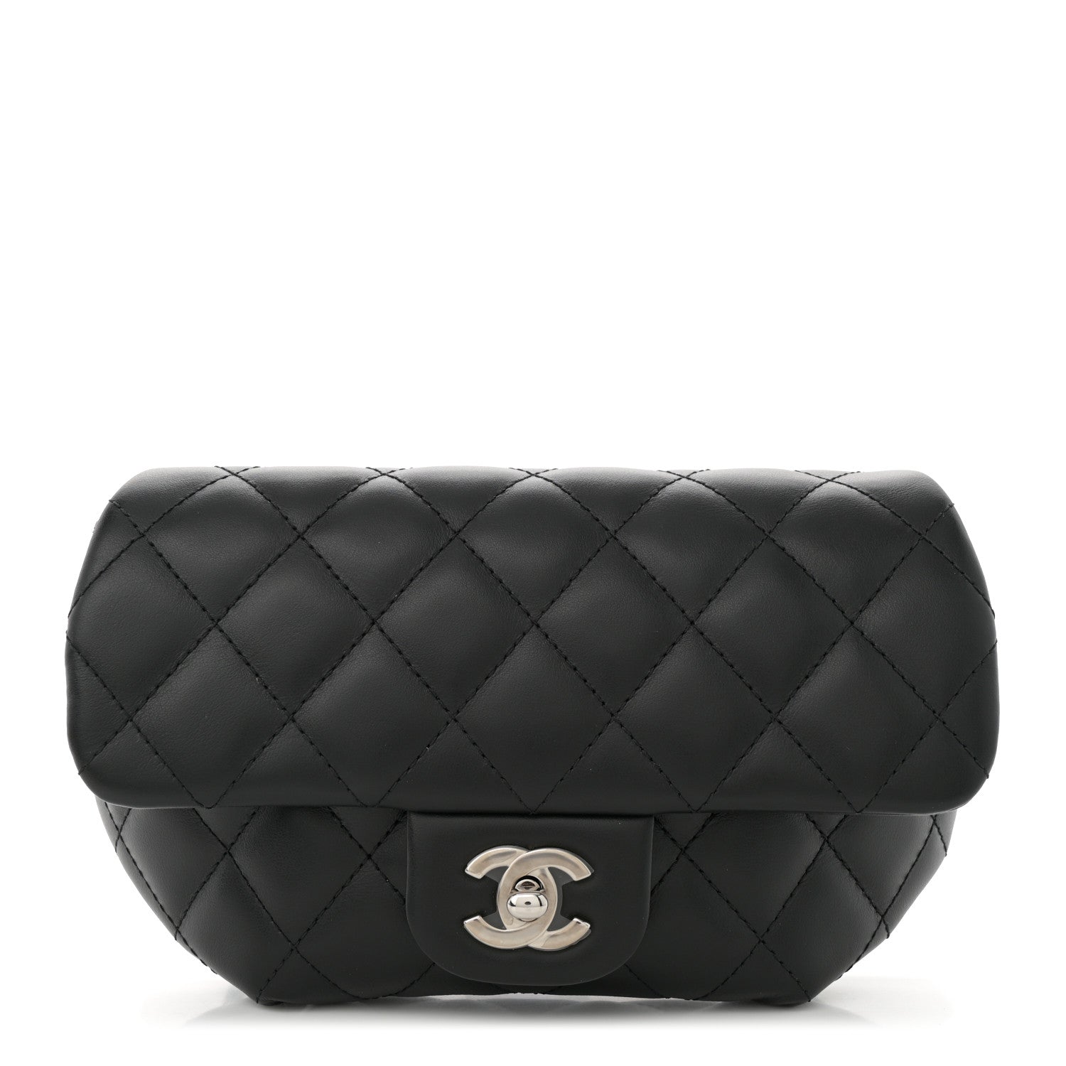 Calfskin Quilted CC Uniform Flap Belt Bag Black