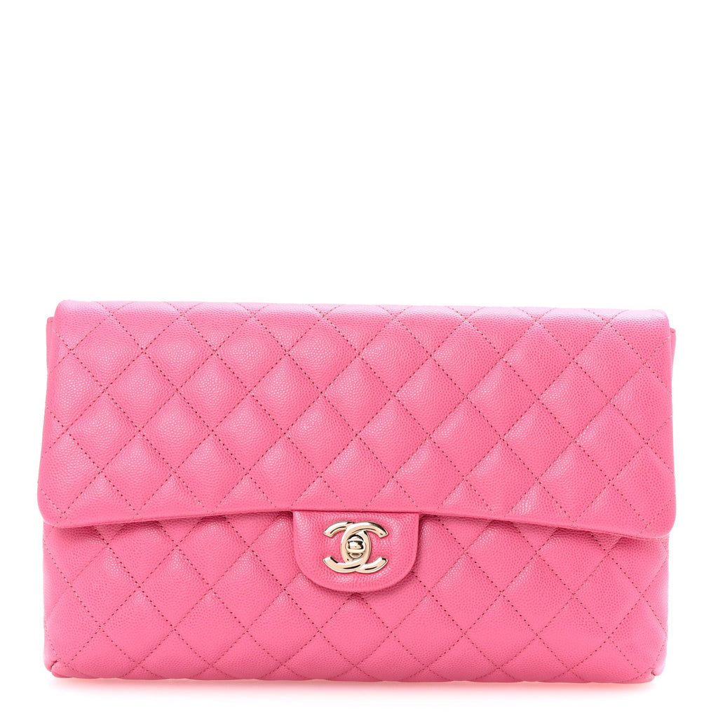 Caviar Quilted Flap Clutch Pink