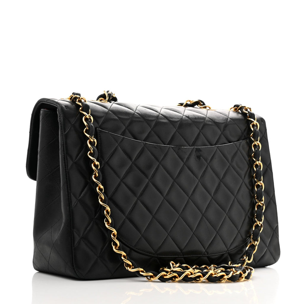 Lambskin Quilted XL Jumbo Single Flap Black