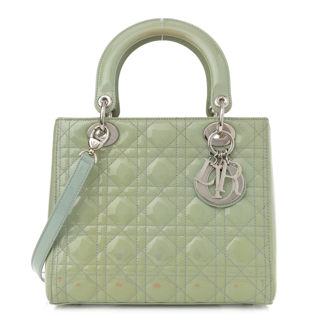 Patent Cannage Medium Lady Dior Blue Alcier