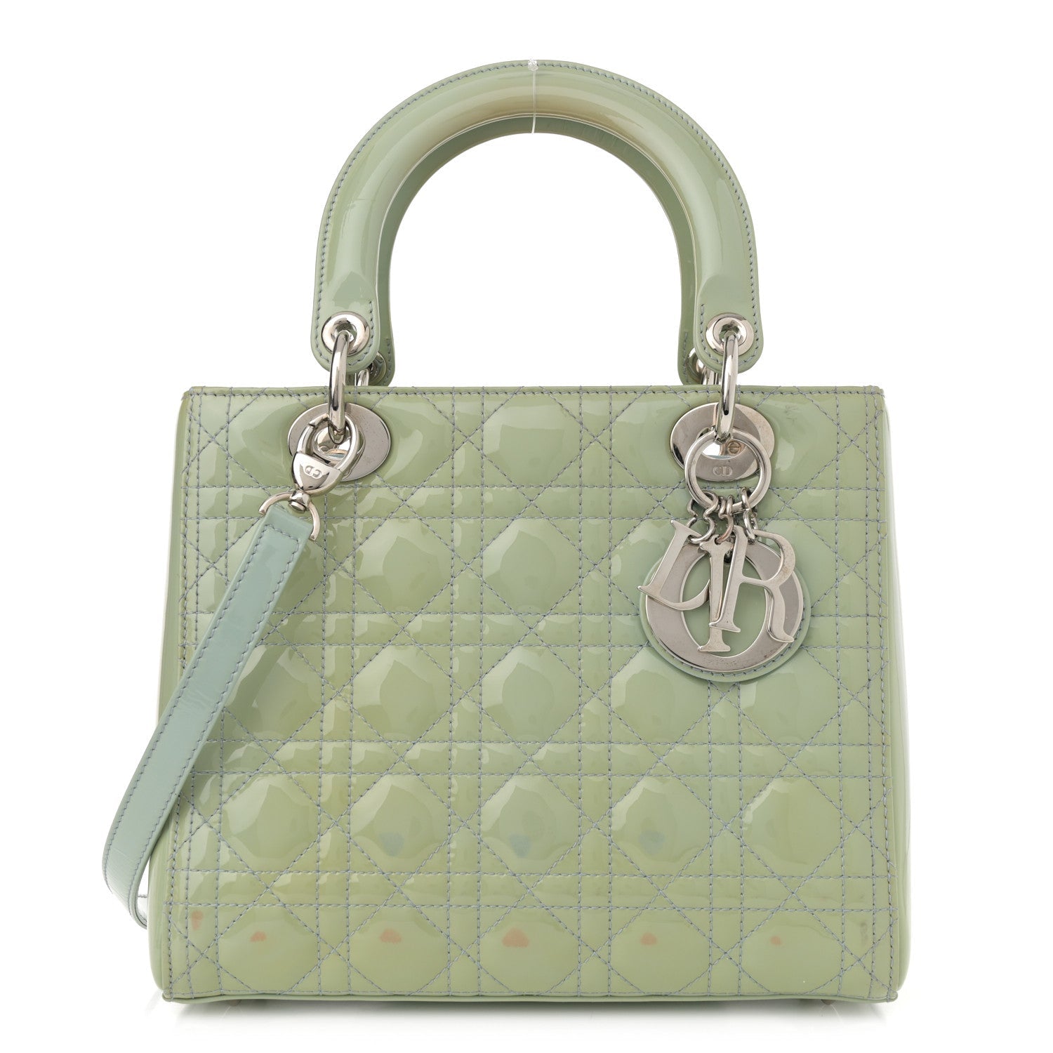 Patent Cannage Medium Lady Dior Blue Alcier