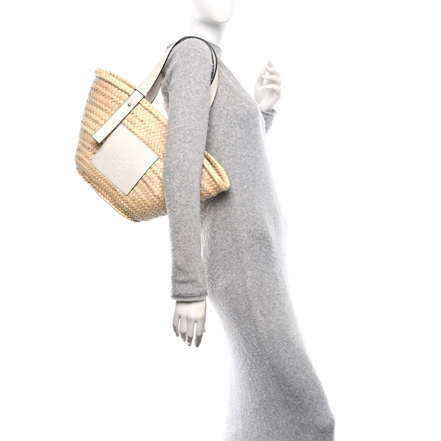 Raffia Small Basket Tote Bag Natural White