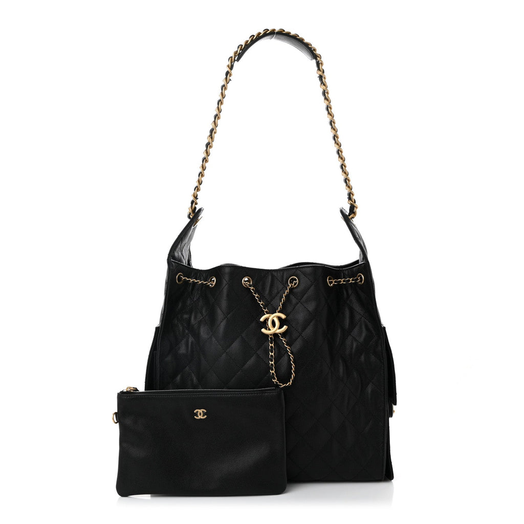 Caviar Quilted Medium Chanel 25 Handbag Black