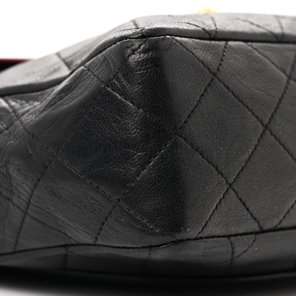 Lambskin Quilted Bi-Color Small Single Flap Black