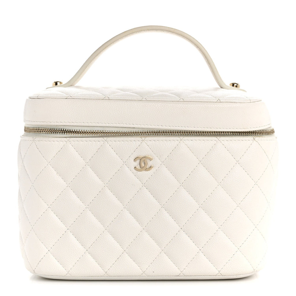 Caviar Quilted Large Vanity Pouch White