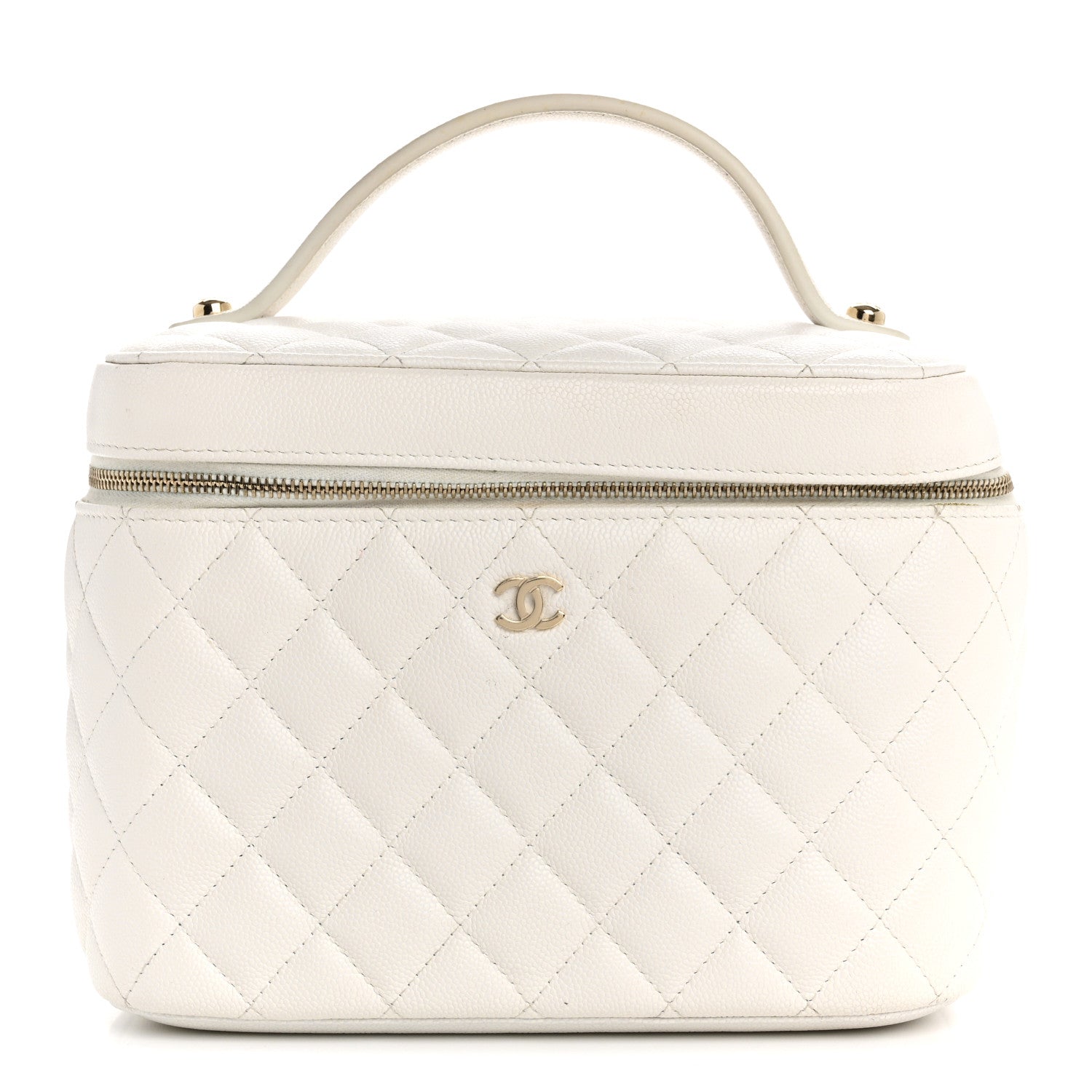 Caviar Quilted Large Vanity Pouch White