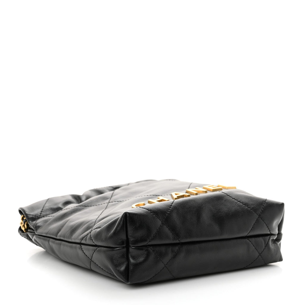 Shiny Calfskin Quilted Mini Chanel 22 Black