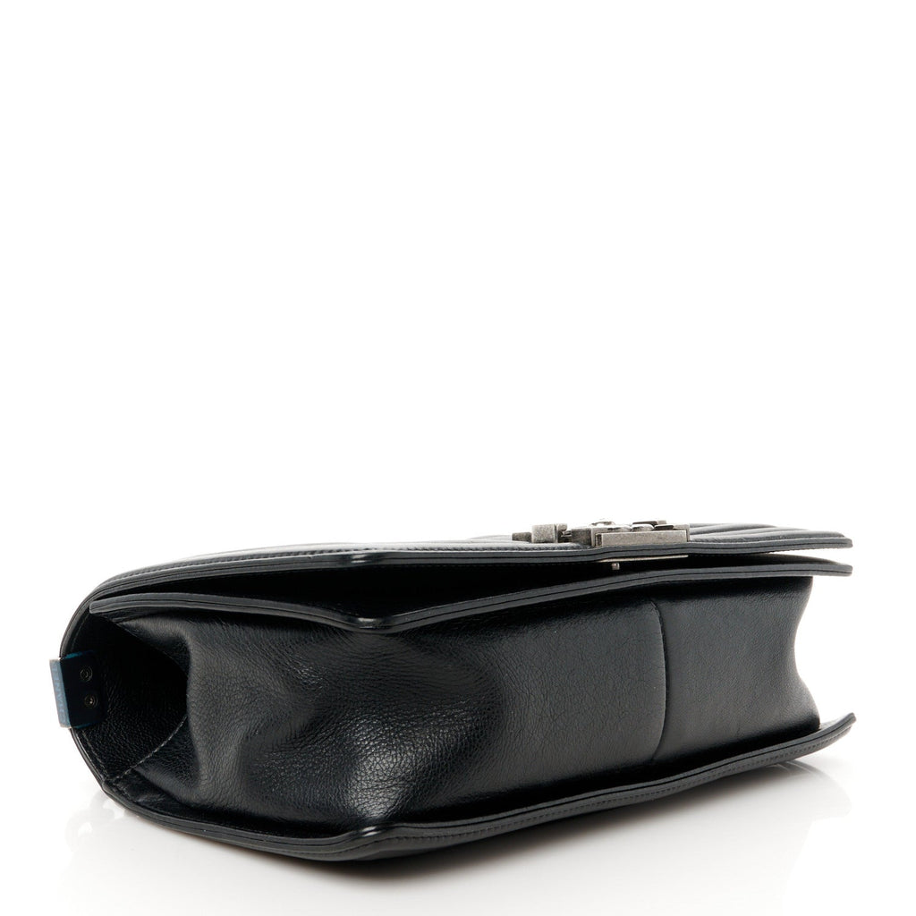 Lambskin Stitch Quilted Medium Boy Flap Black