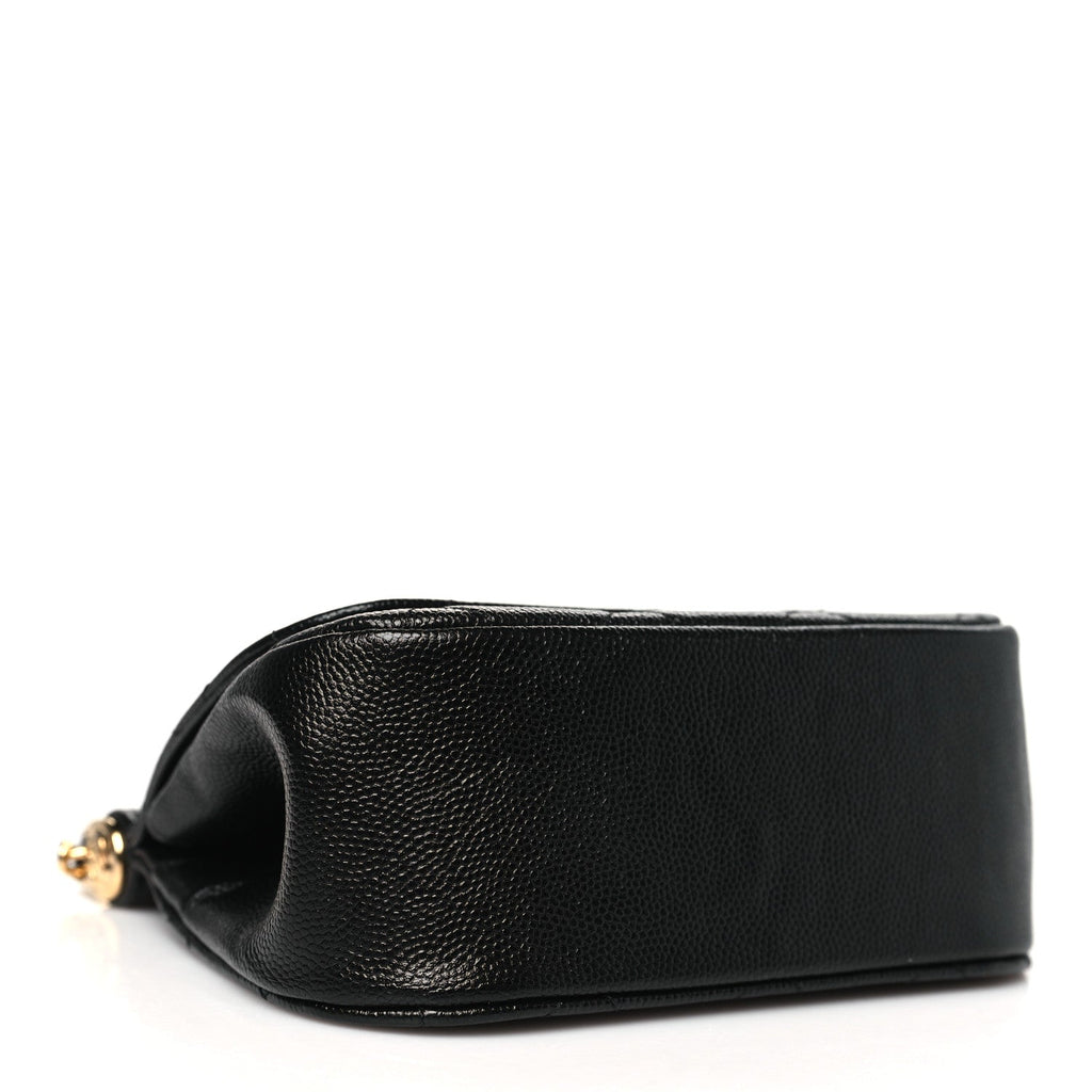 Caviar Quilted  Mini Flap Clutch With Chain Black