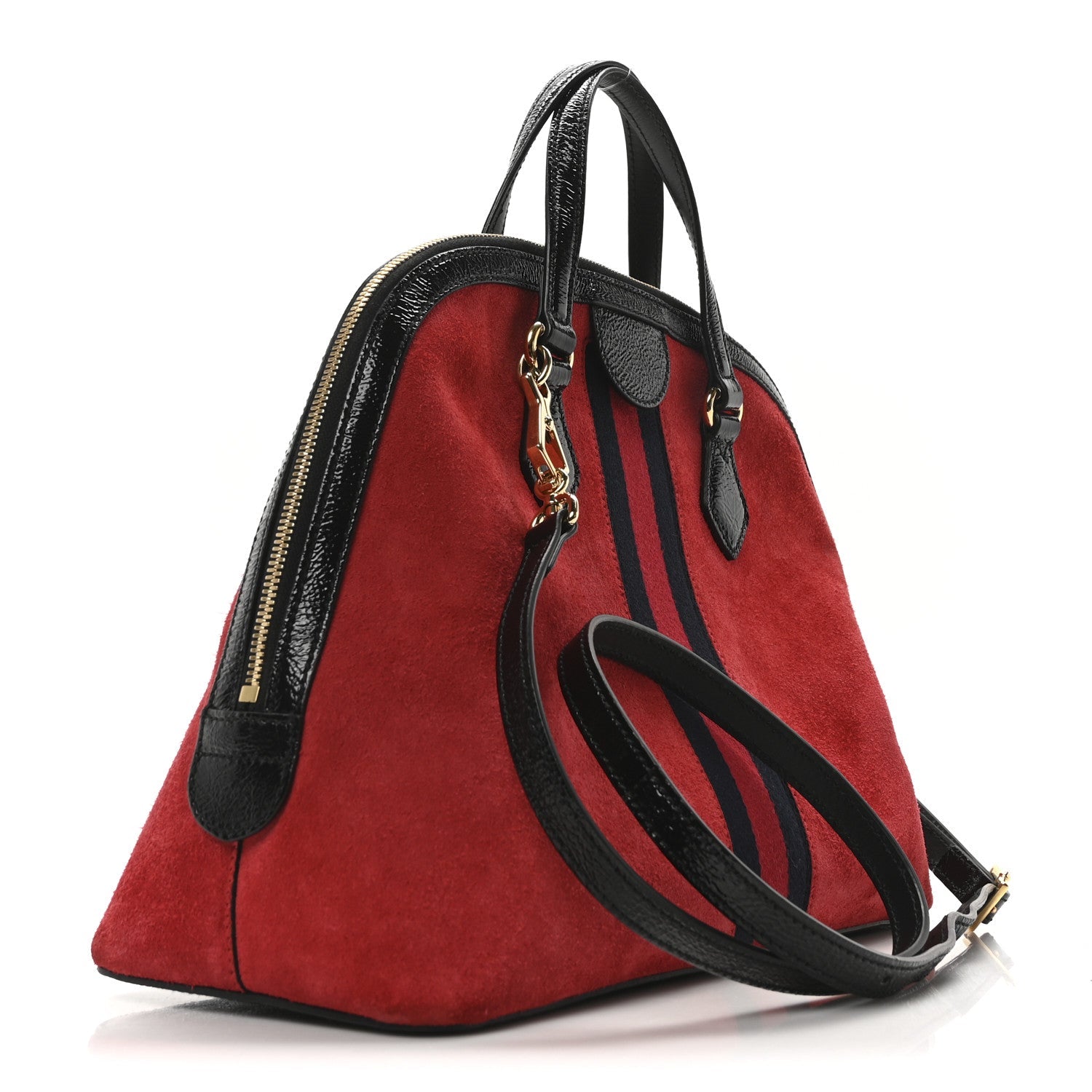 Suede Patent GG Web Medium Ophidia Top Handle Dome Bag Red