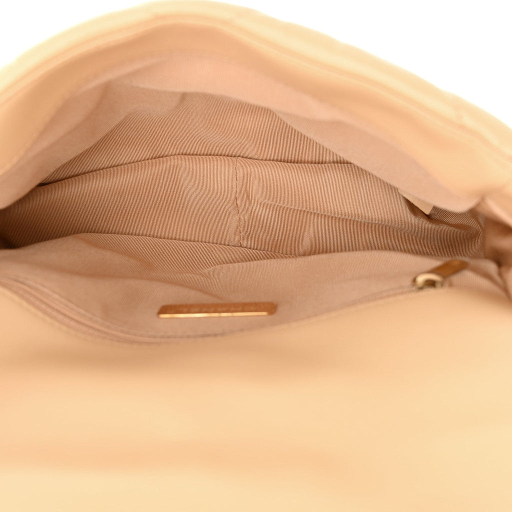 Shiny Goatskin Quilted Medium Chanel 19 Flap Beige