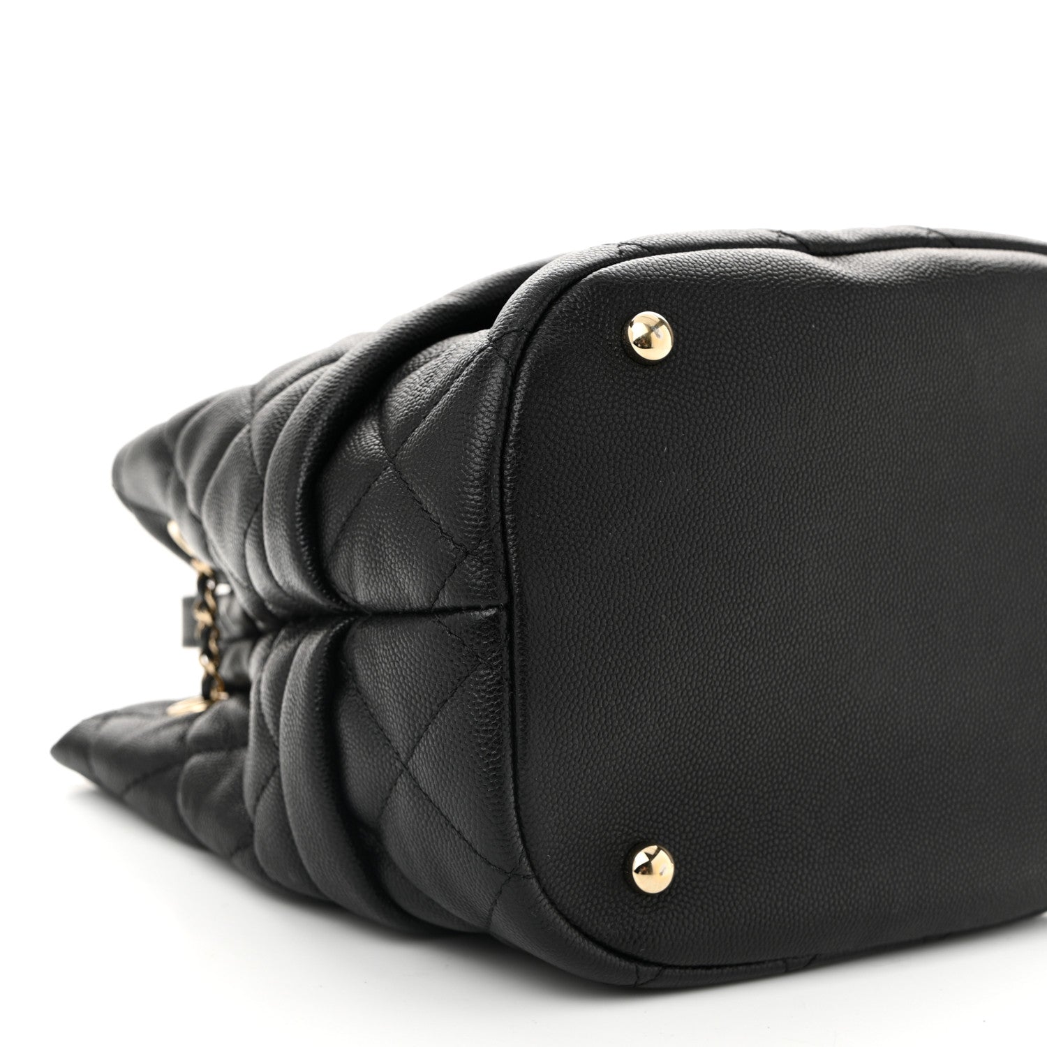 Caviar Quilted Rolled Up Bucket Drawstring Bag Black