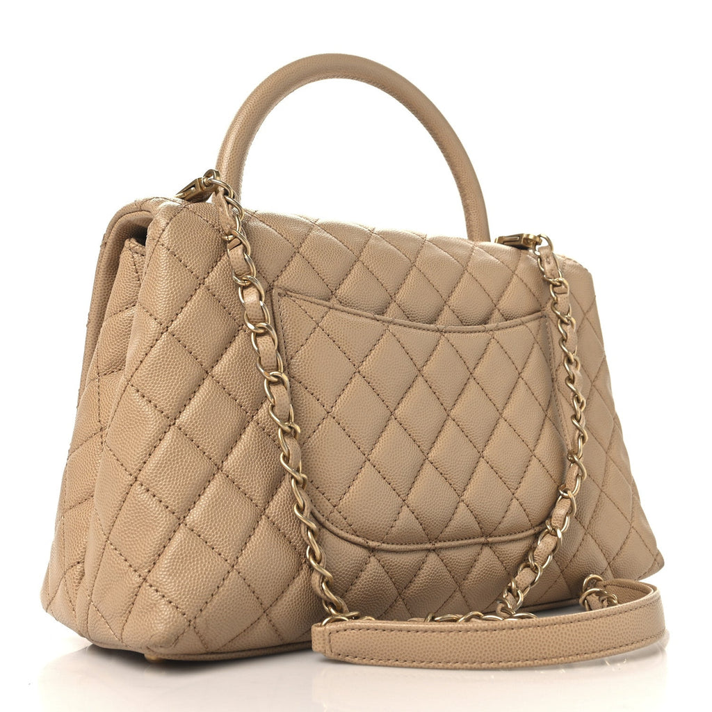 Caviar Quilted Small Coco Handle Flap Beige