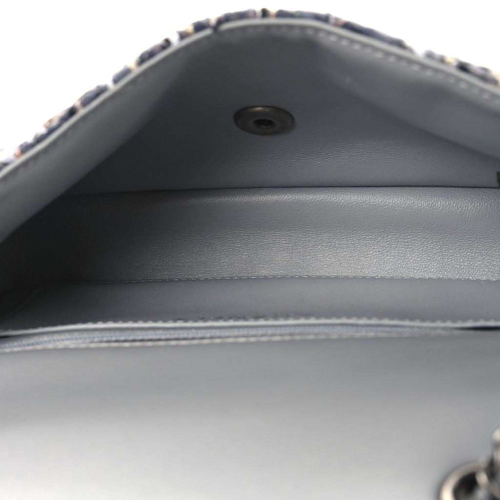 Tweed Quilted Mini Side Pearl Flap Bag Grey