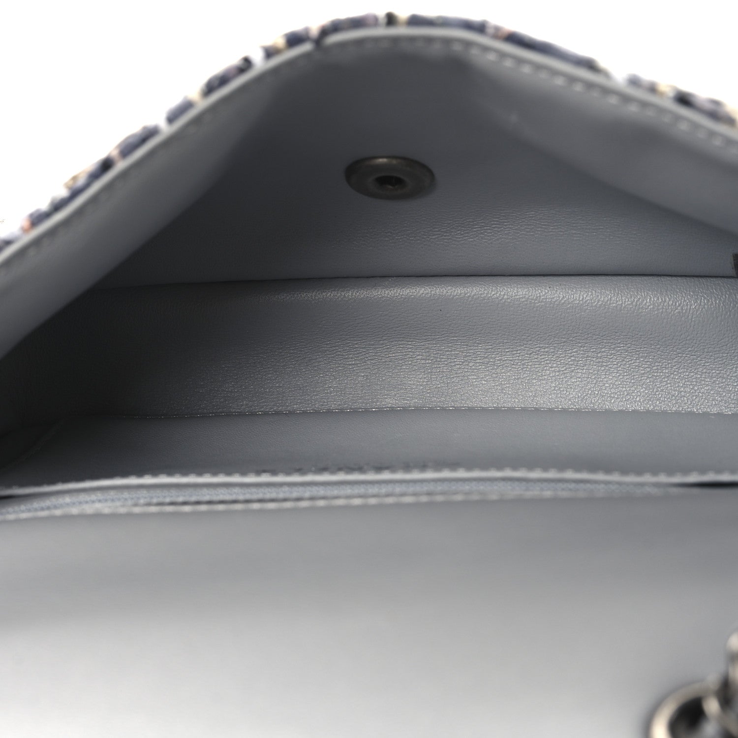 Tweed Quilted Mini Side Pearl Flap Bag Grey