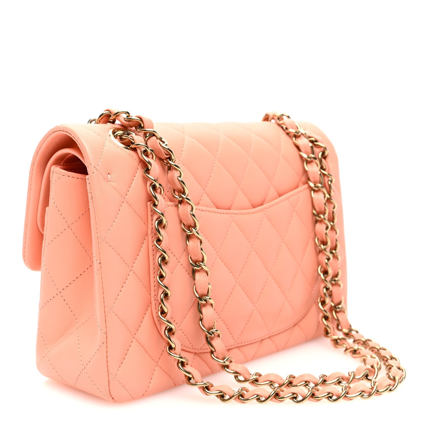 Lambskin Quilted Small Double Flap Light Orange