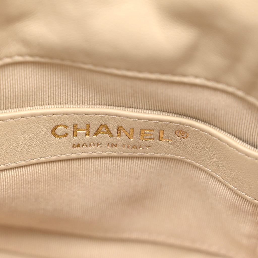 Lambskin Bucket Chain Drawstring Bag Beige