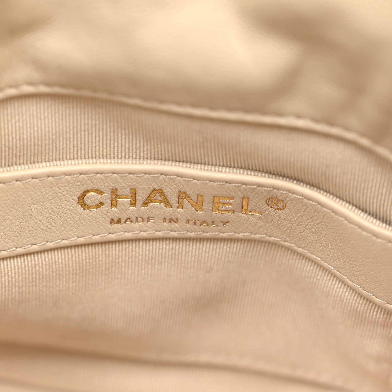 Lambskin Bucket Chain Drawstring Bag Beige