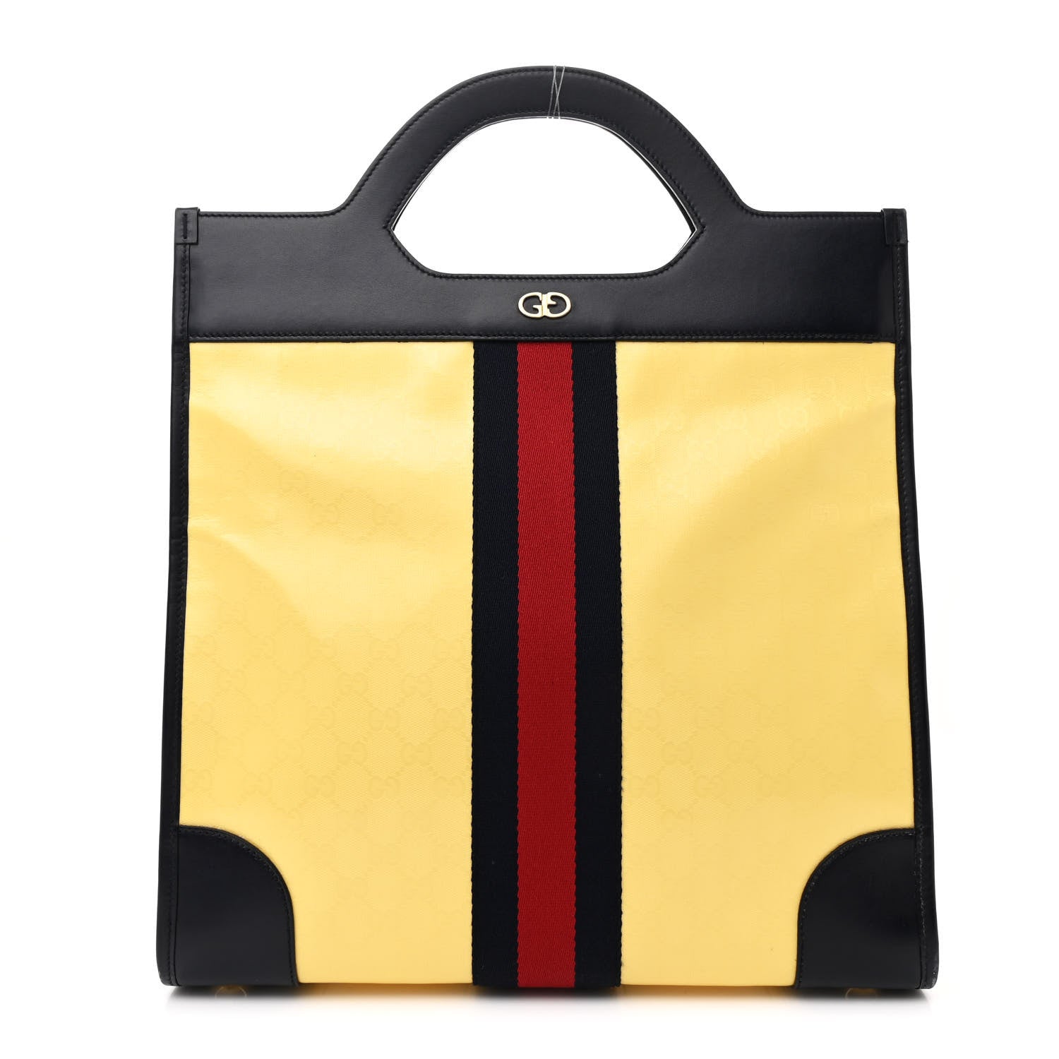 GG Supreme Monogram Textured Calfskin Web Medium Ophidia Slip Handle Tote Yellow