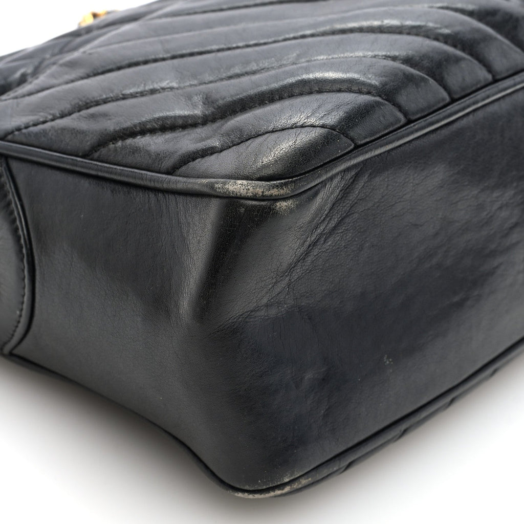 Lambskin Chevron Quilted Camera Case Black