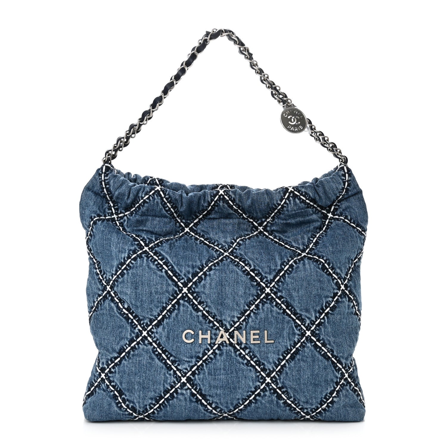 Denim Quilted Stitched Small Chanel 22 Blue