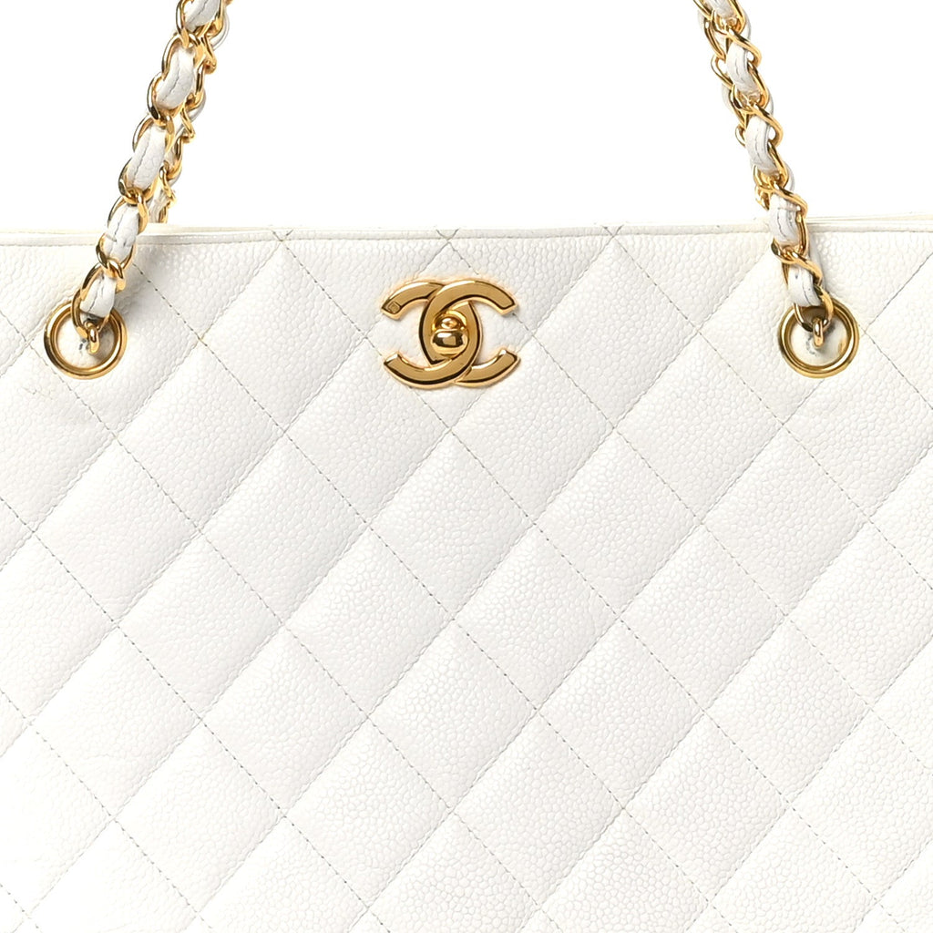 Caviar Quilted Shopper Tote White