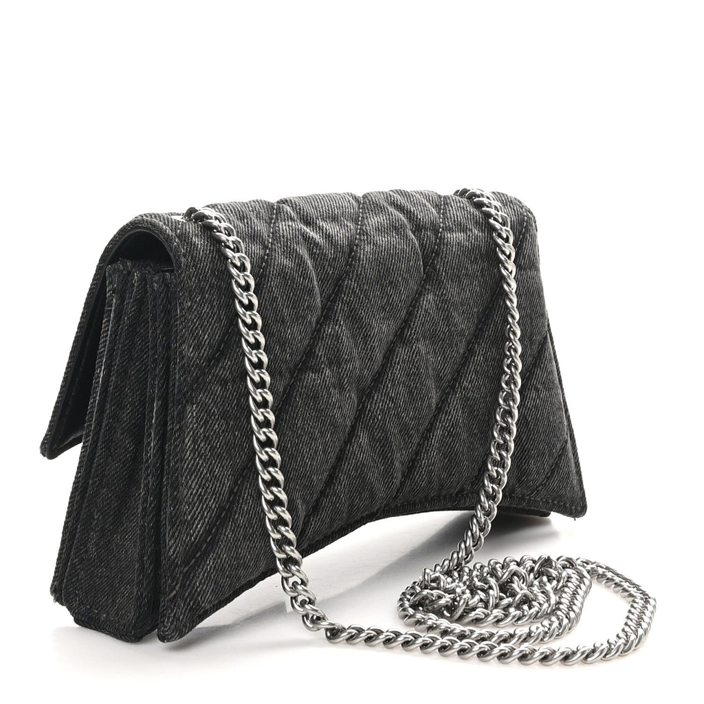 Washed Denim Quilted XS Crush Chain Bag Black