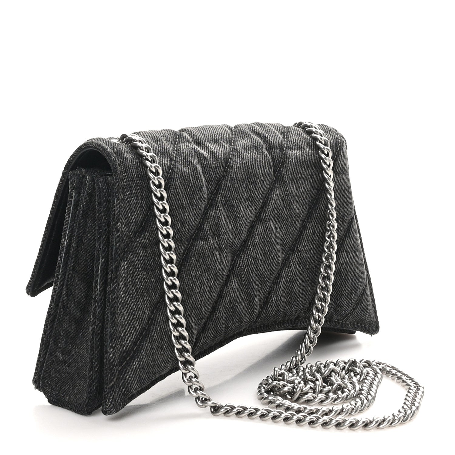 Washed Denim Quilted XS Crush Chain Bag Black