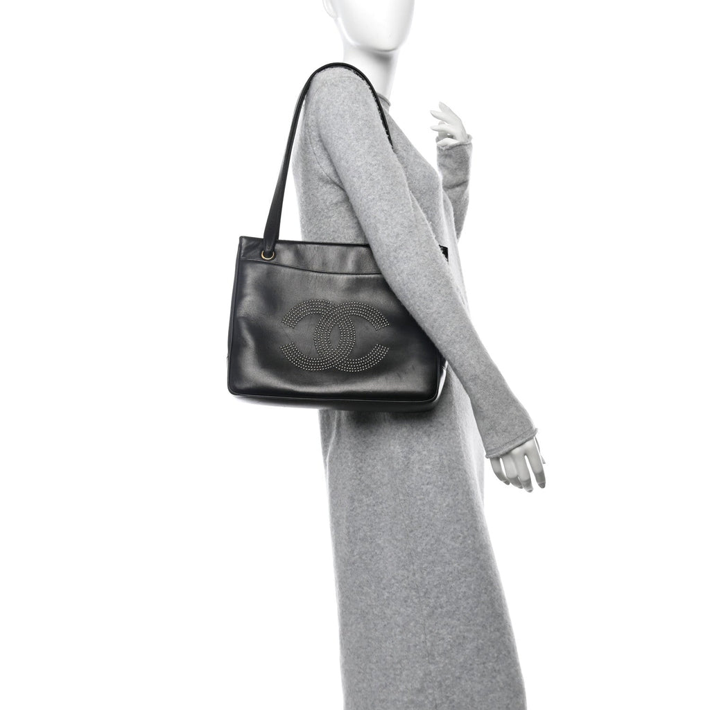 Lambskin Studded CC Tote Black