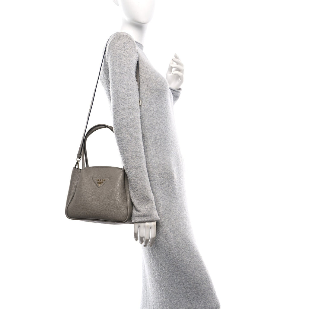 Vitello Daino Soft Mini Zippered Top Handle Bag Argilla