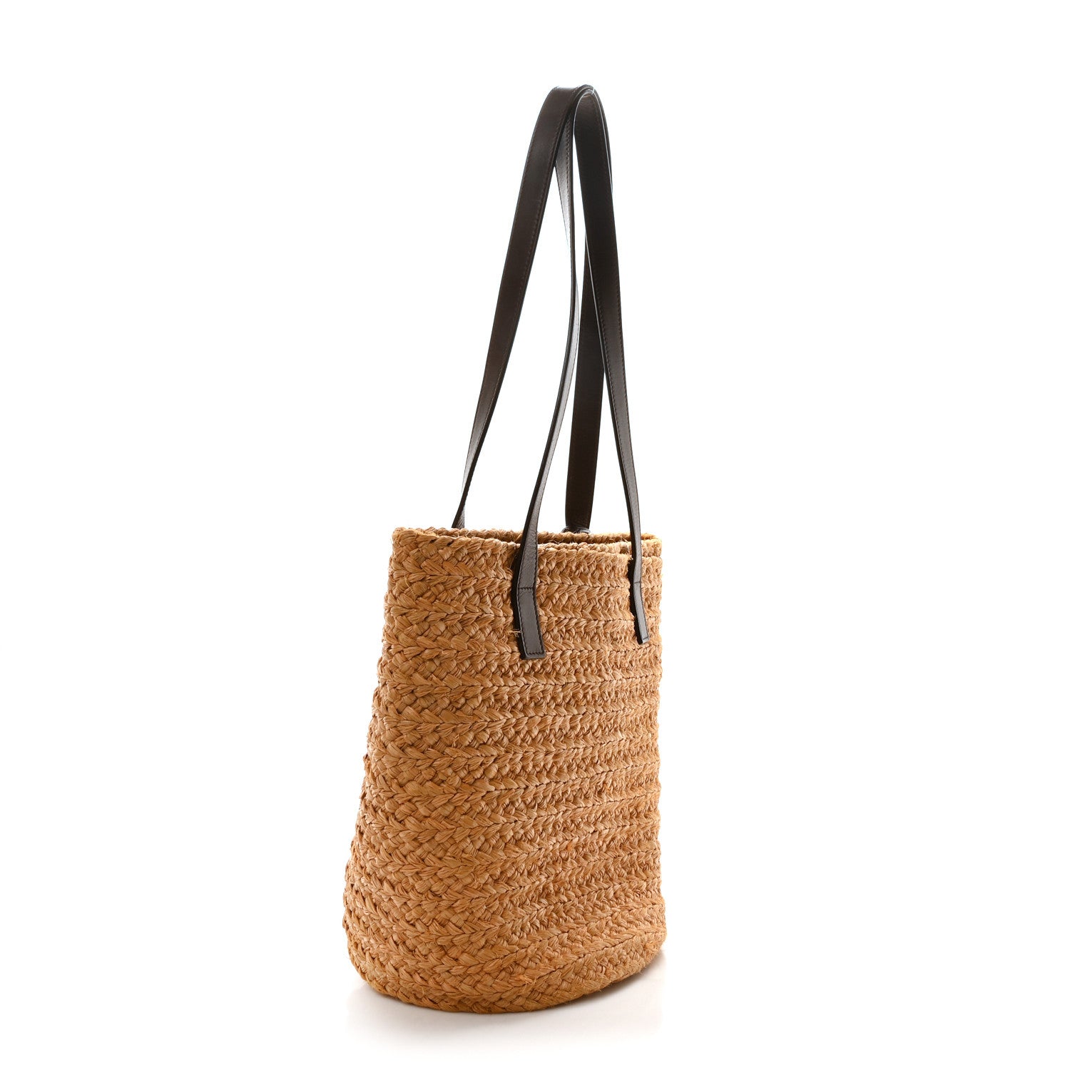 Raffia Calfskin Small Panier Tote Naturale Nut