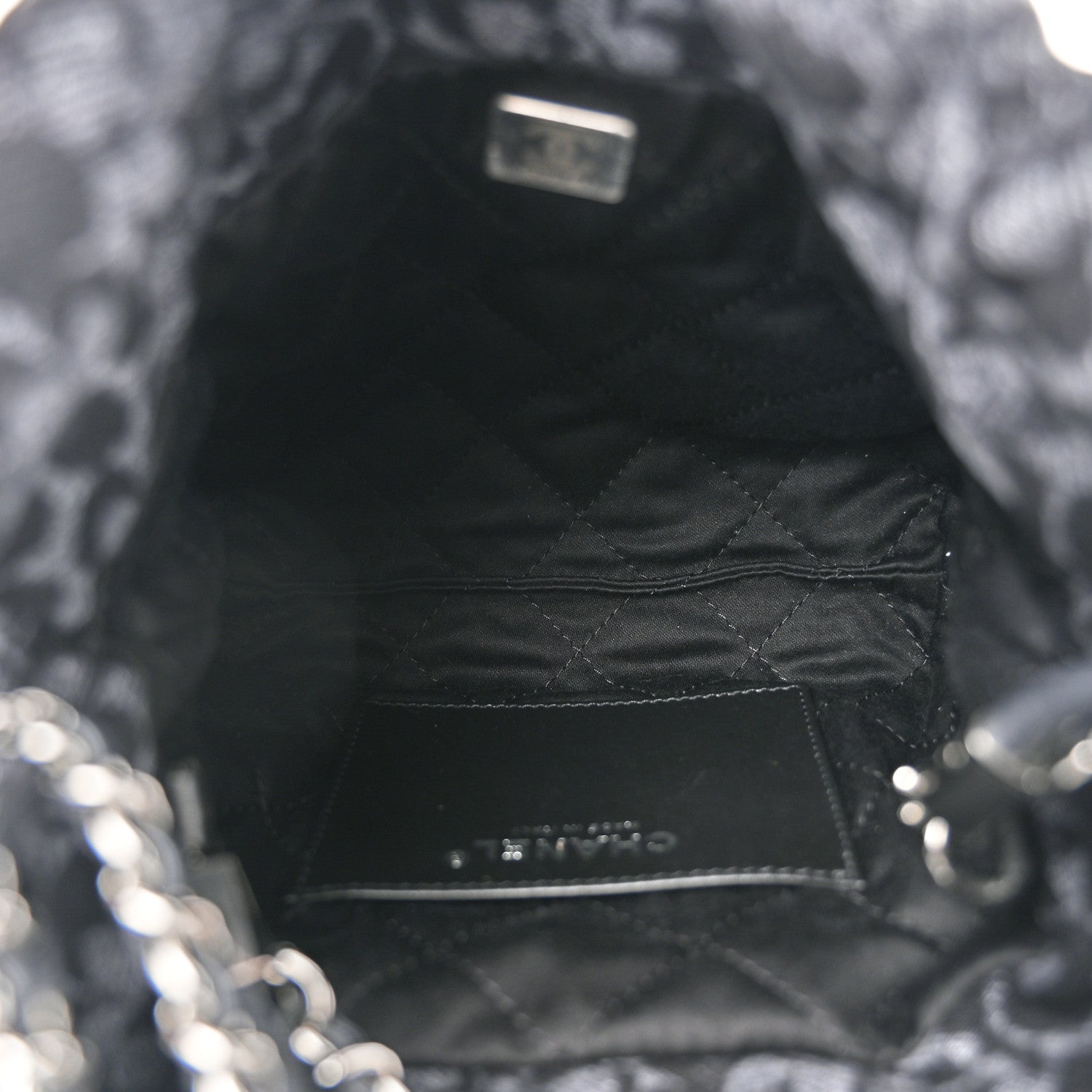 Denim Quilted Floral Print Mini Chanel 22 Black Grey