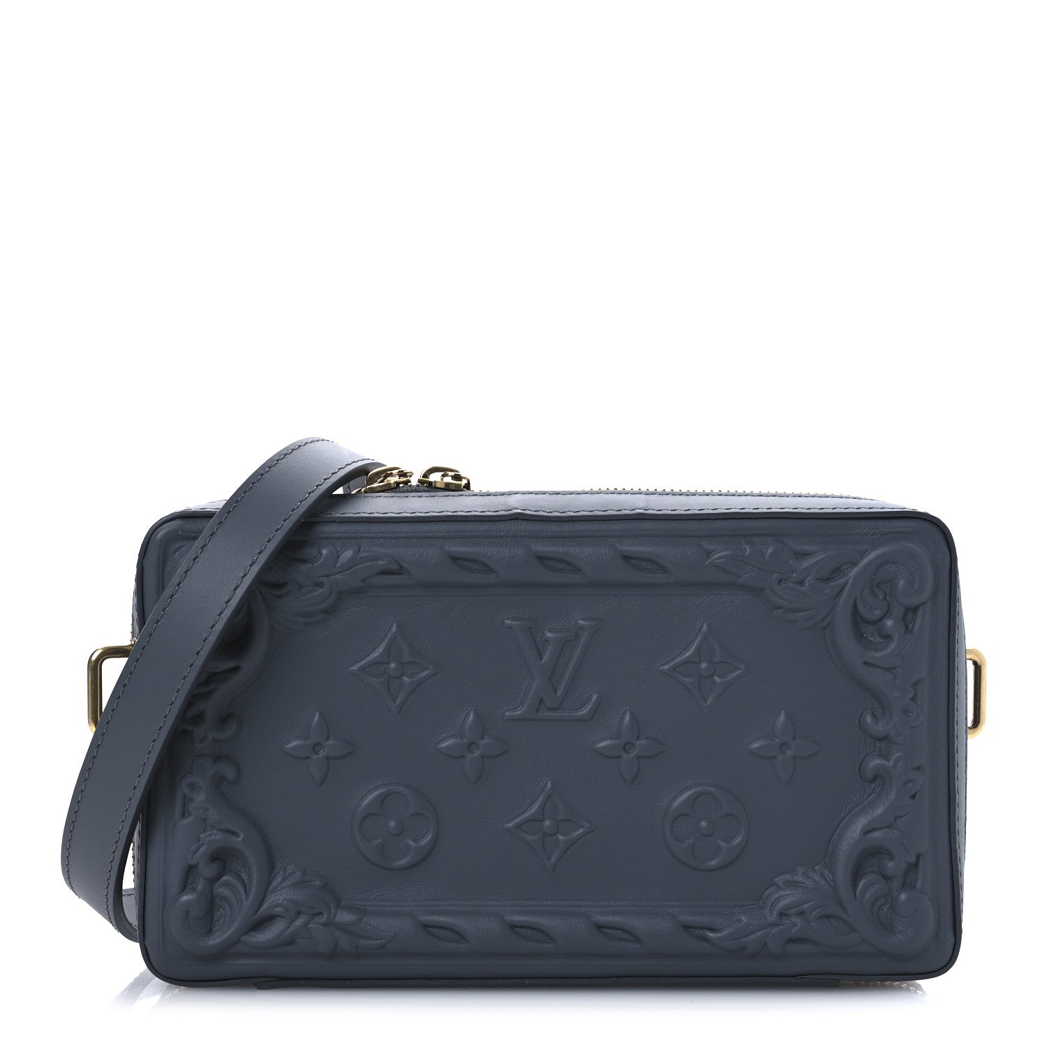 Calfskin Monogram Embossed Soft Trunk Wearable Wallet Dark Shadow Gray