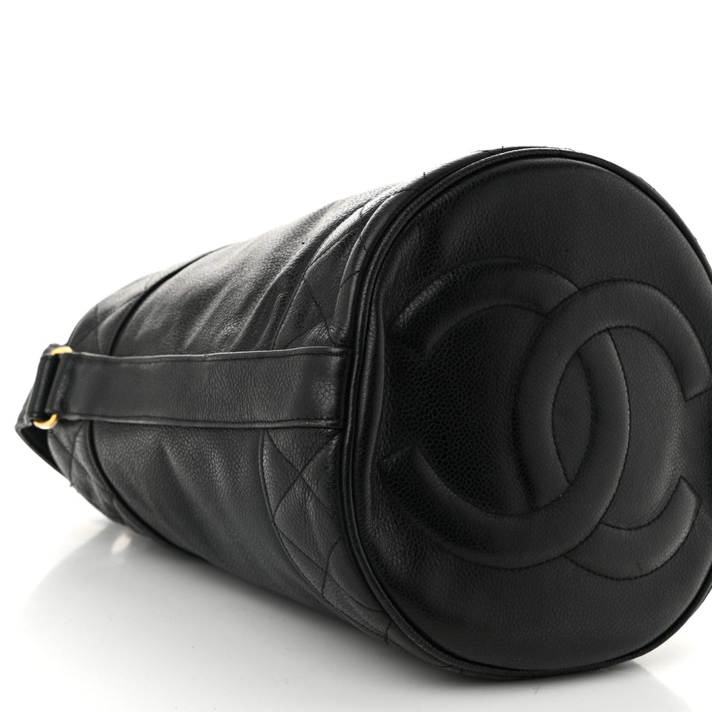 Caviar Drawstring Bucket Shoulder Bag Black
