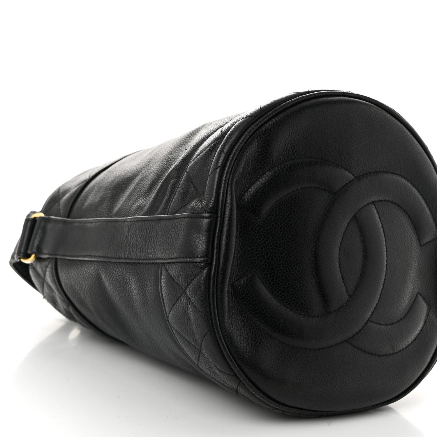 Caviar Drawstring Bucket Shoulder Bag Black