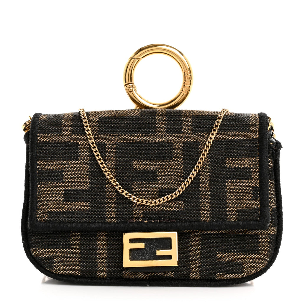 Fabric Jacquard FF 1974 Nano Baguette Charm Tobacco Moro Black