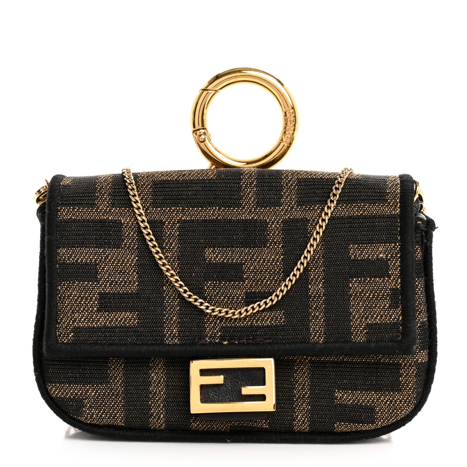 Fabric Jacquard FF 1974 Nano Baguette Charm Tobacco Moro Black
