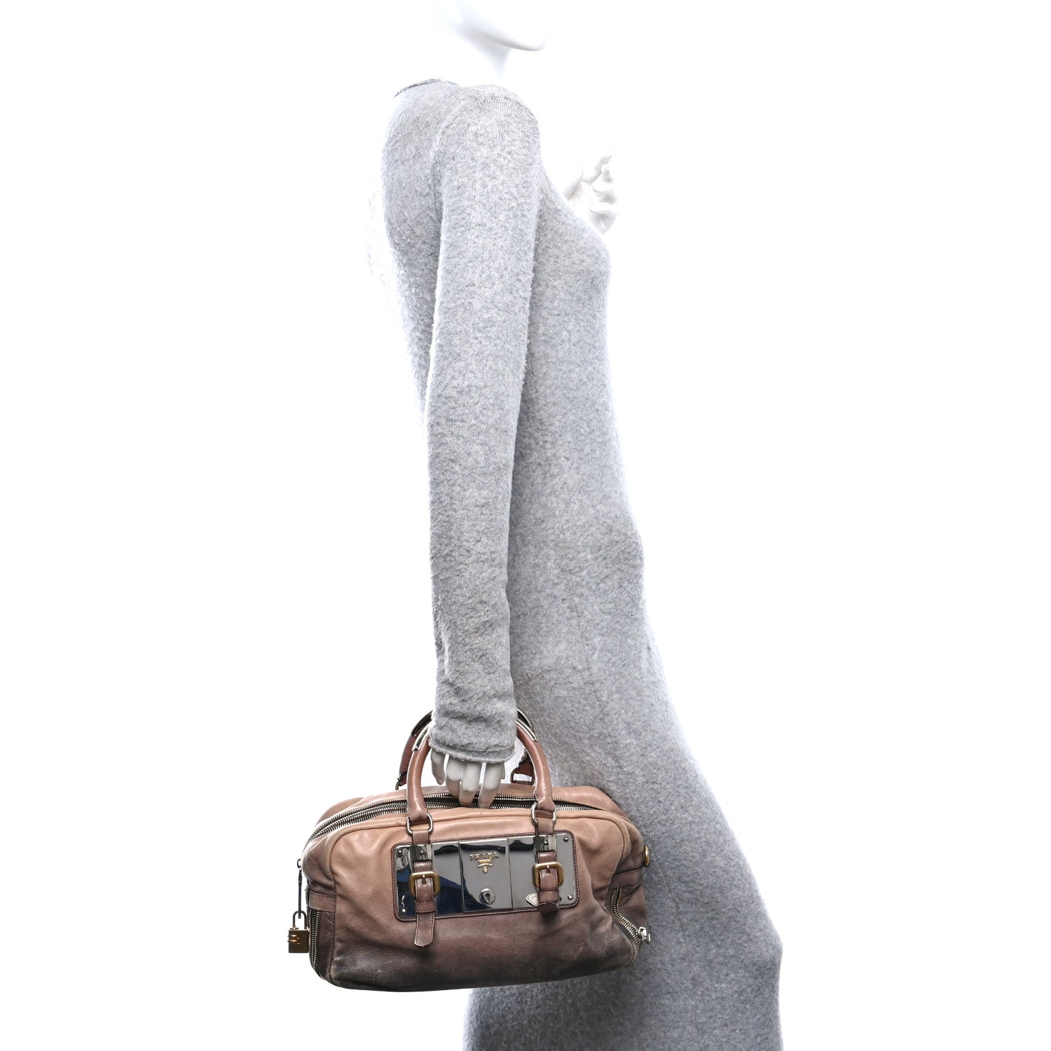 Glace Calf Zippers Plaque Boston Ardesia Nudo
