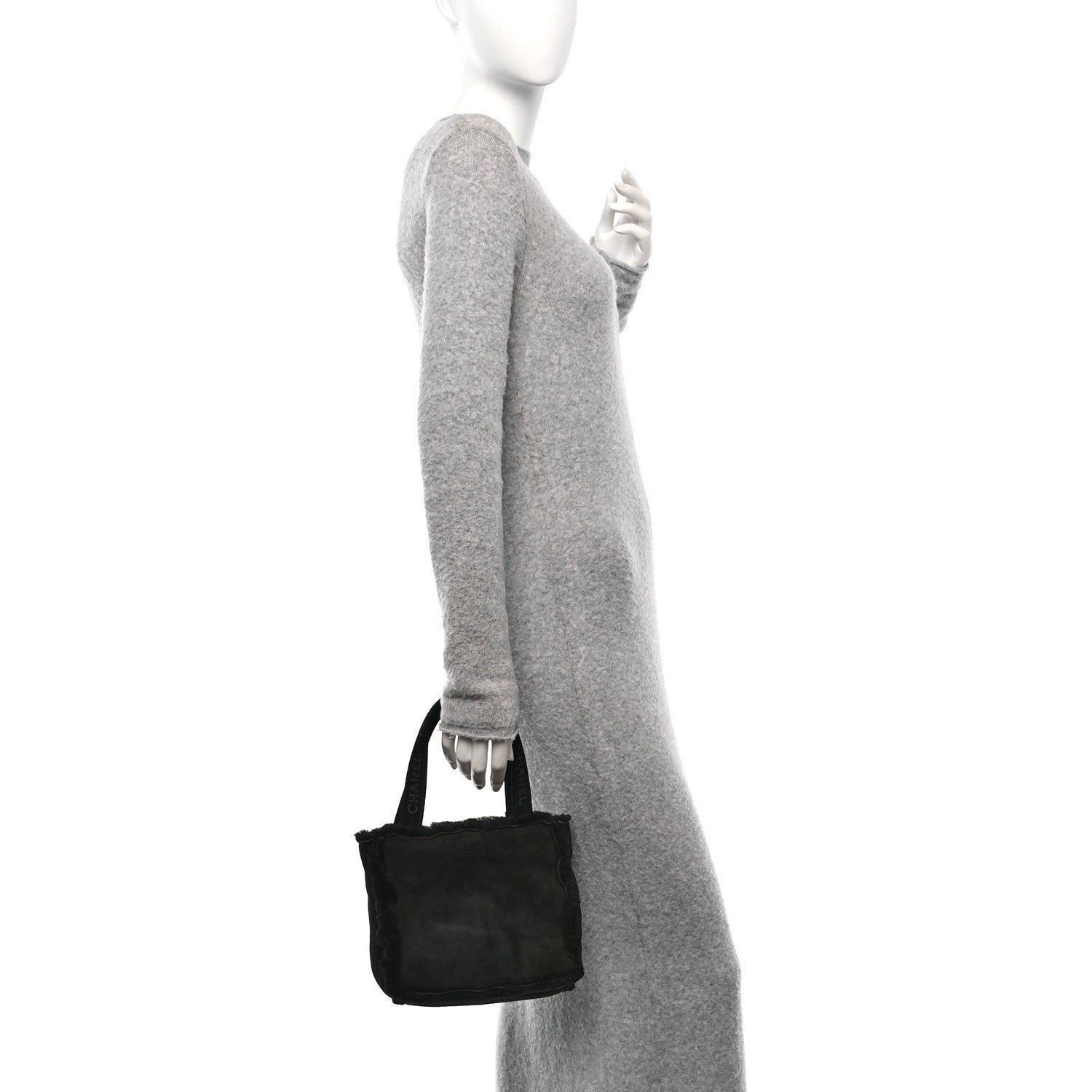 Suede Shearling Fur Handbag Black