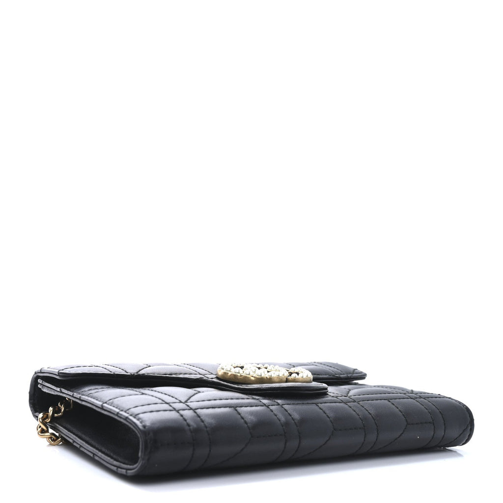 Calfskin Matelasse Mini Pearly GG Marmont Chain Wallet Black