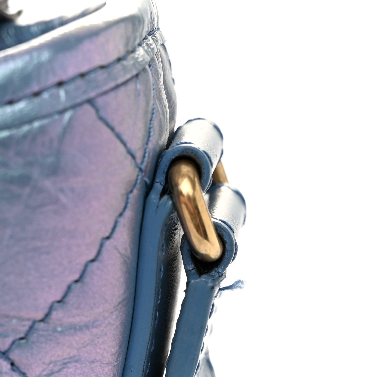 Iridescent Aged Calfskin Quilted Small Gabrielle Hobo Blue