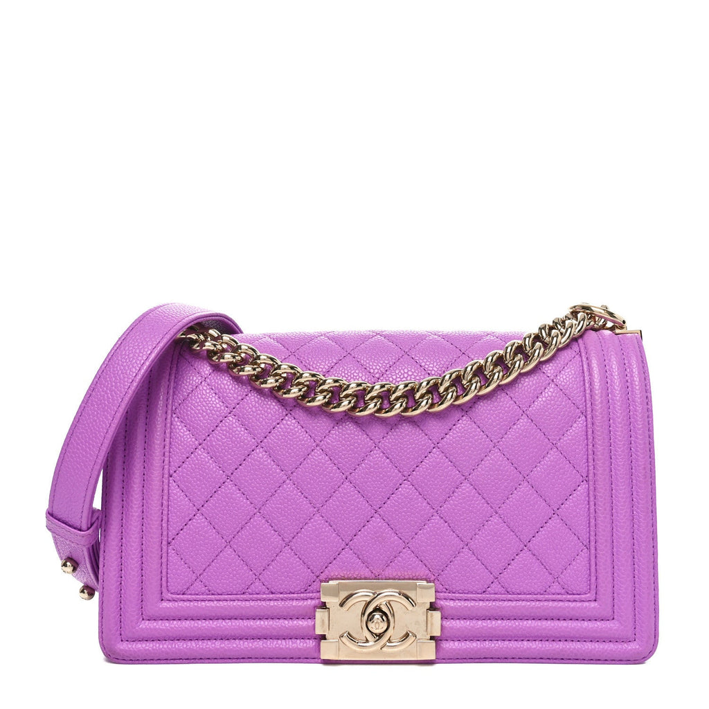 Caviar Quilted Medium Boy Flap Purple