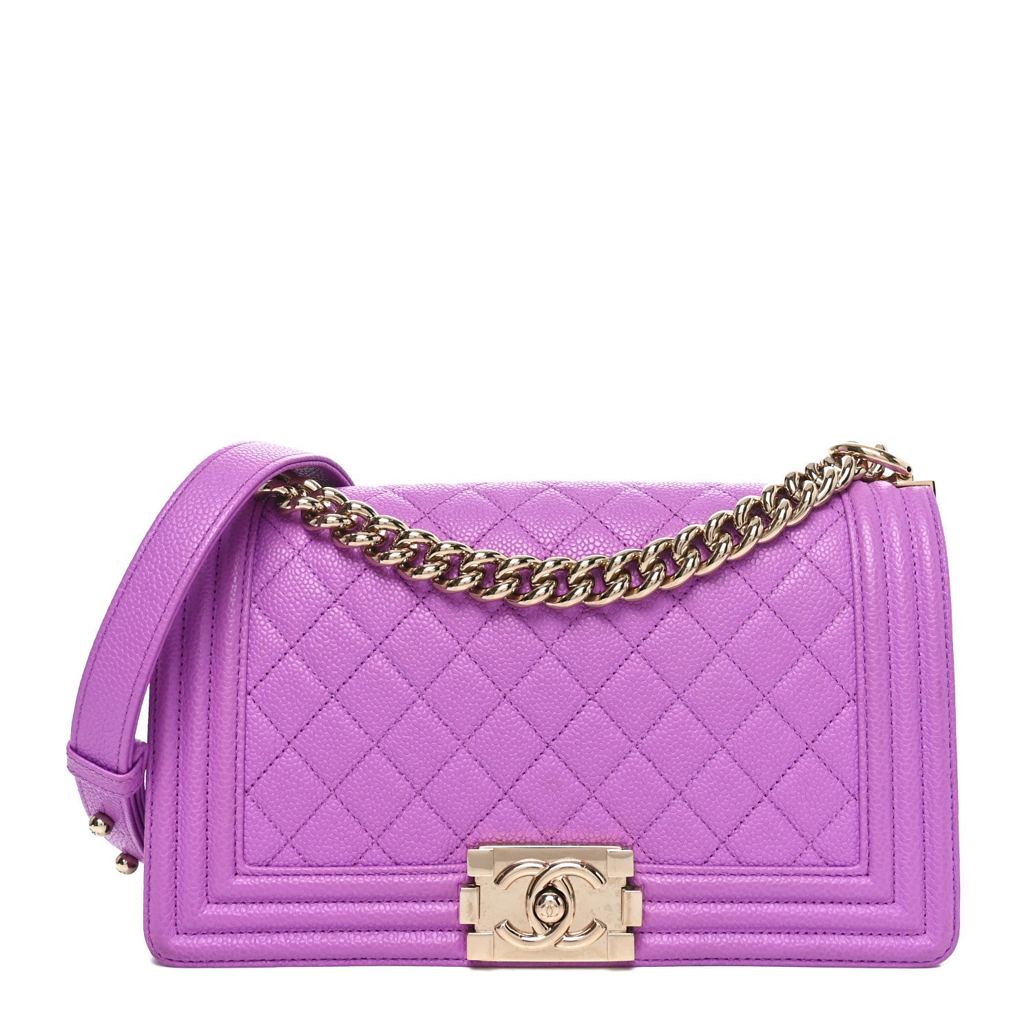 Caviar Quilted Medium Boy Flap Purple