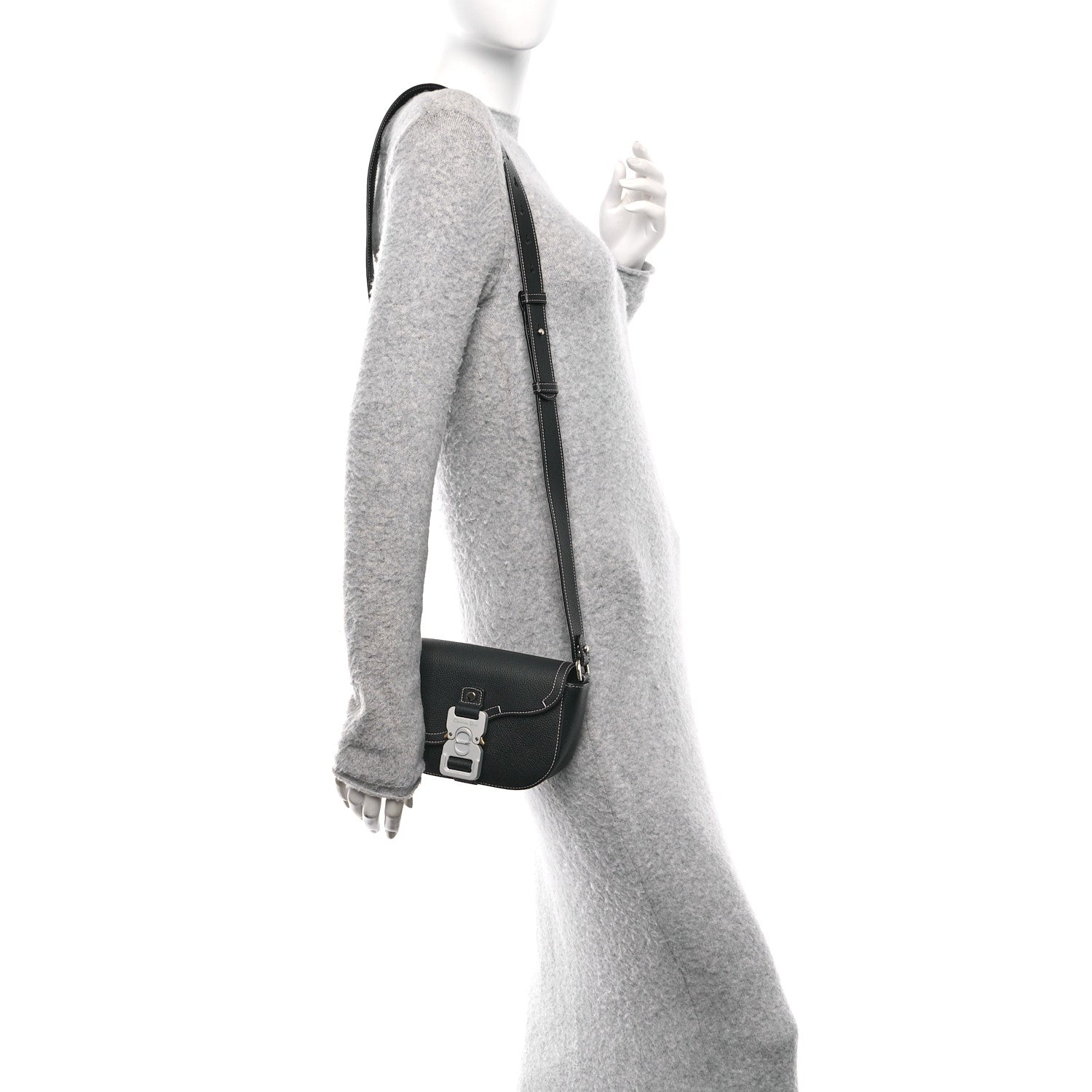 Grained Calfskin Saddle Messenger Bag With Strap Black