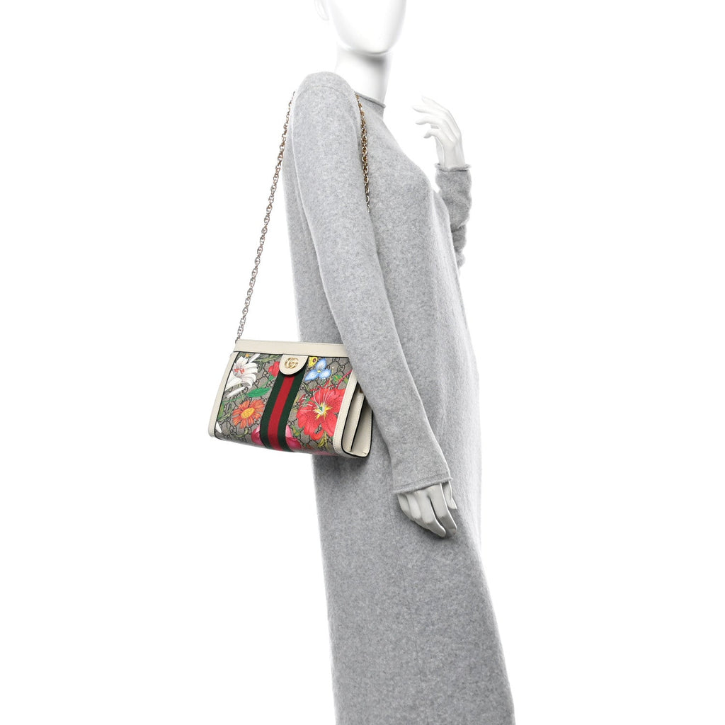 GG Supreme Monogram Flora Web Small Ophidia Chain Shoulder Bag White