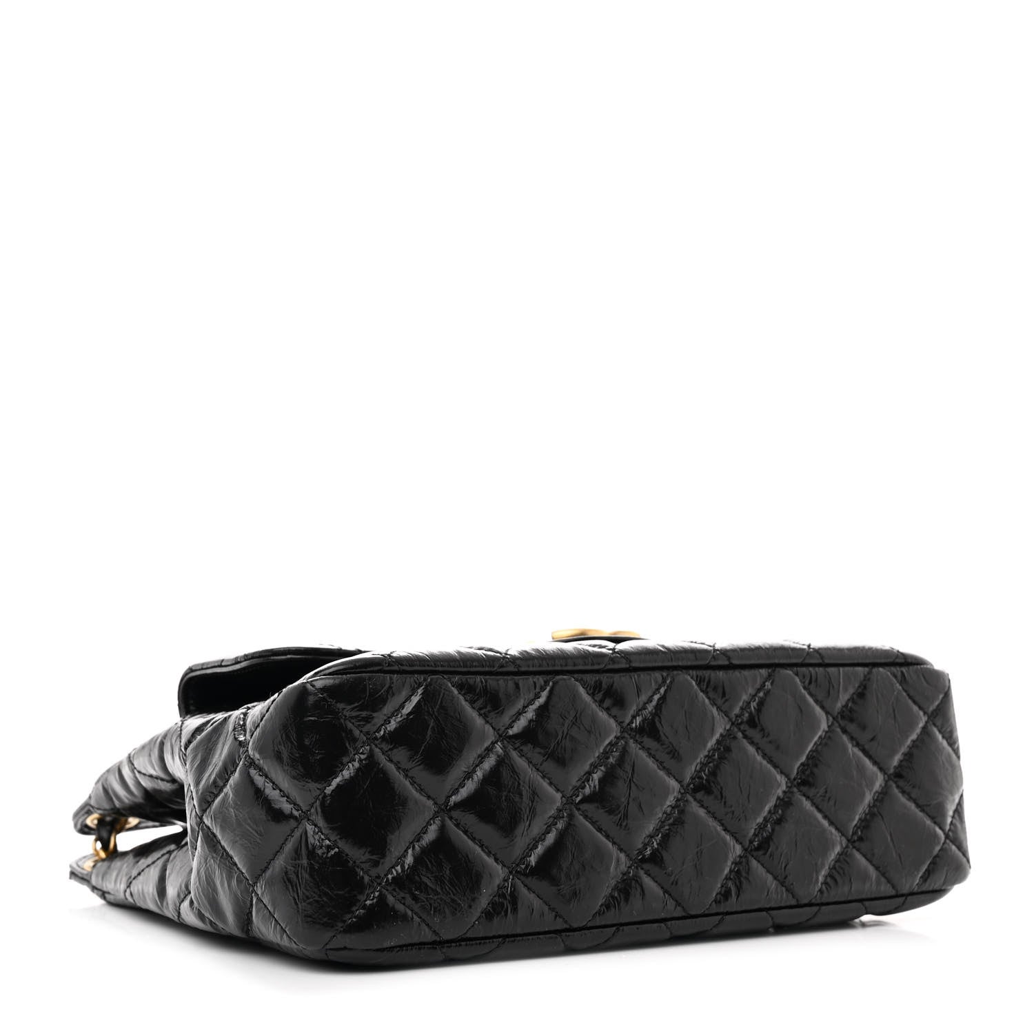 Shiny Crumpled Calfskin Quilted Wavy CC Hobo Black