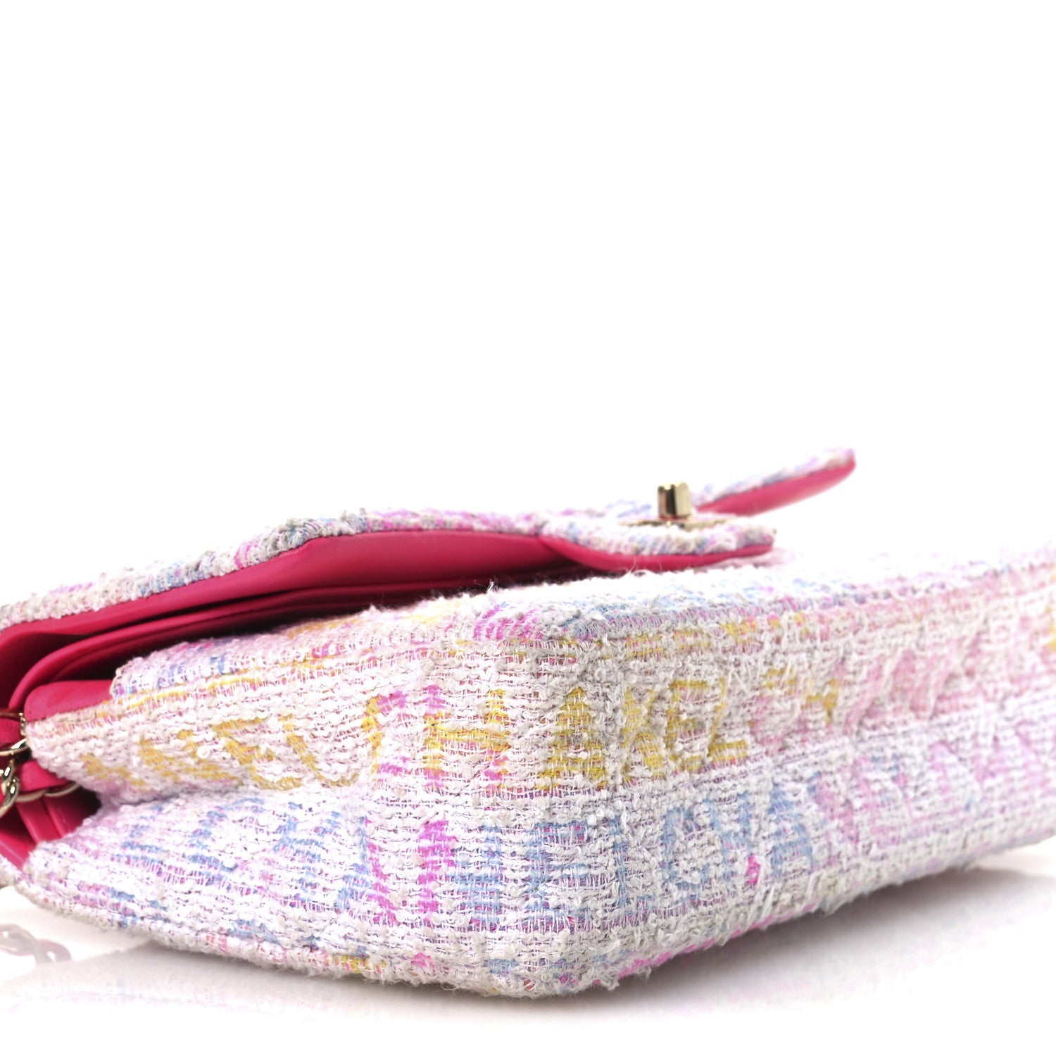 Tweed Quilted Enamel CC Logo Medium Double Flap Pink Multicolor