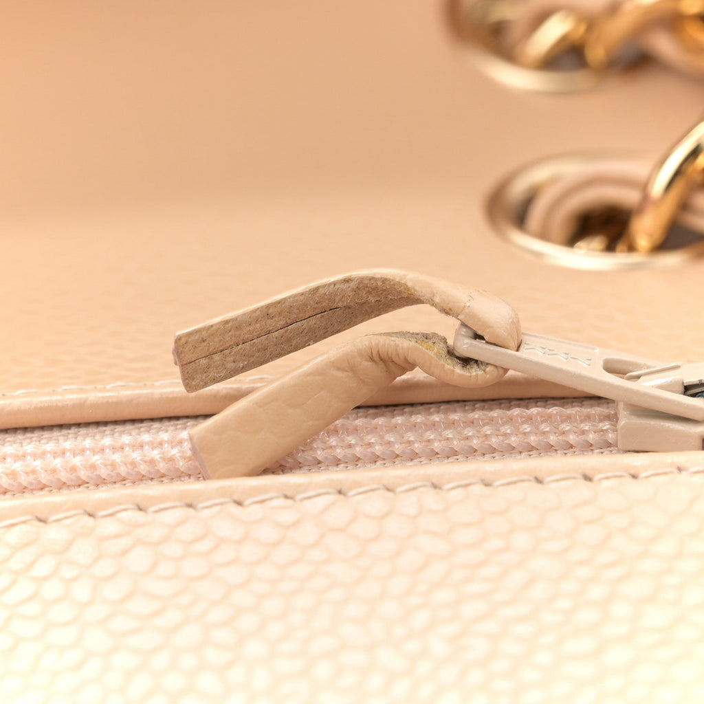 Caviar Quilted Jumbo Double Flap Beige