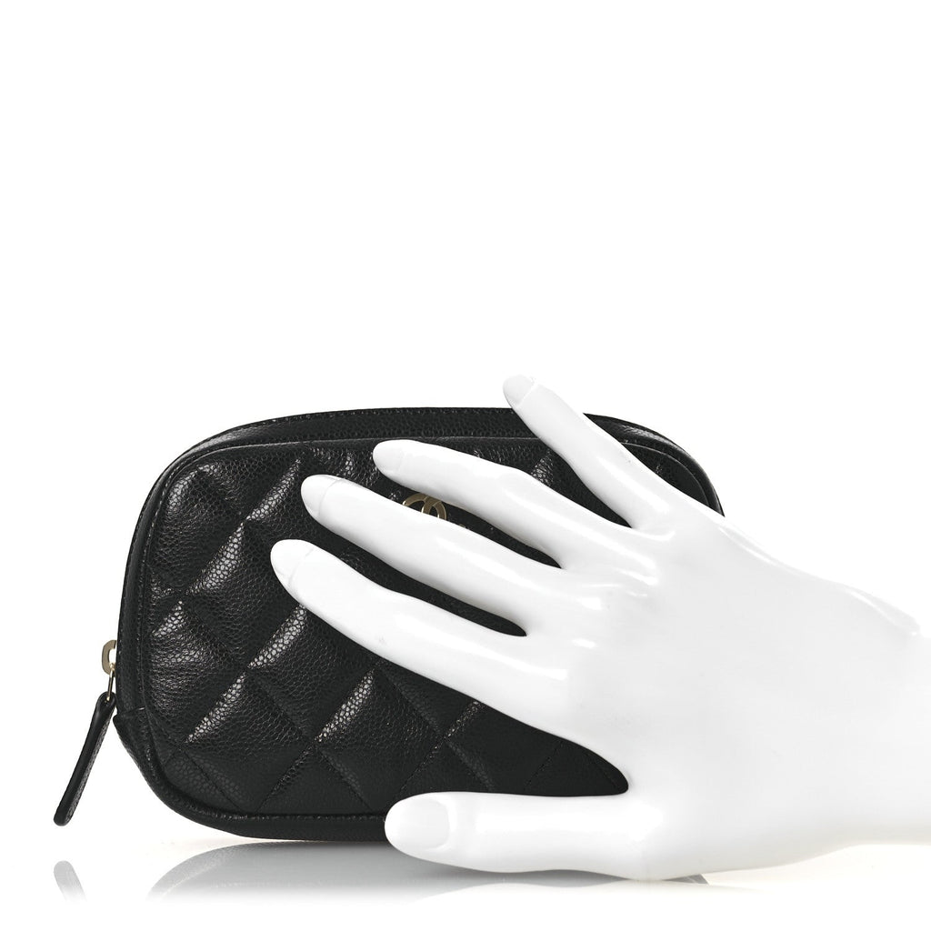 Caviar Quilted Small Curvy Pouch Cosmetic Case Black