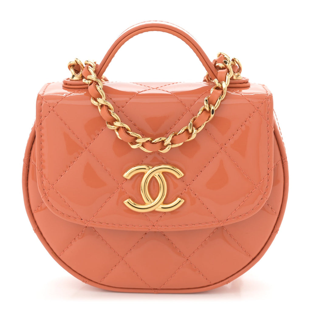 Patent Quilted Mini Top Handle Crossbody Flap Orange